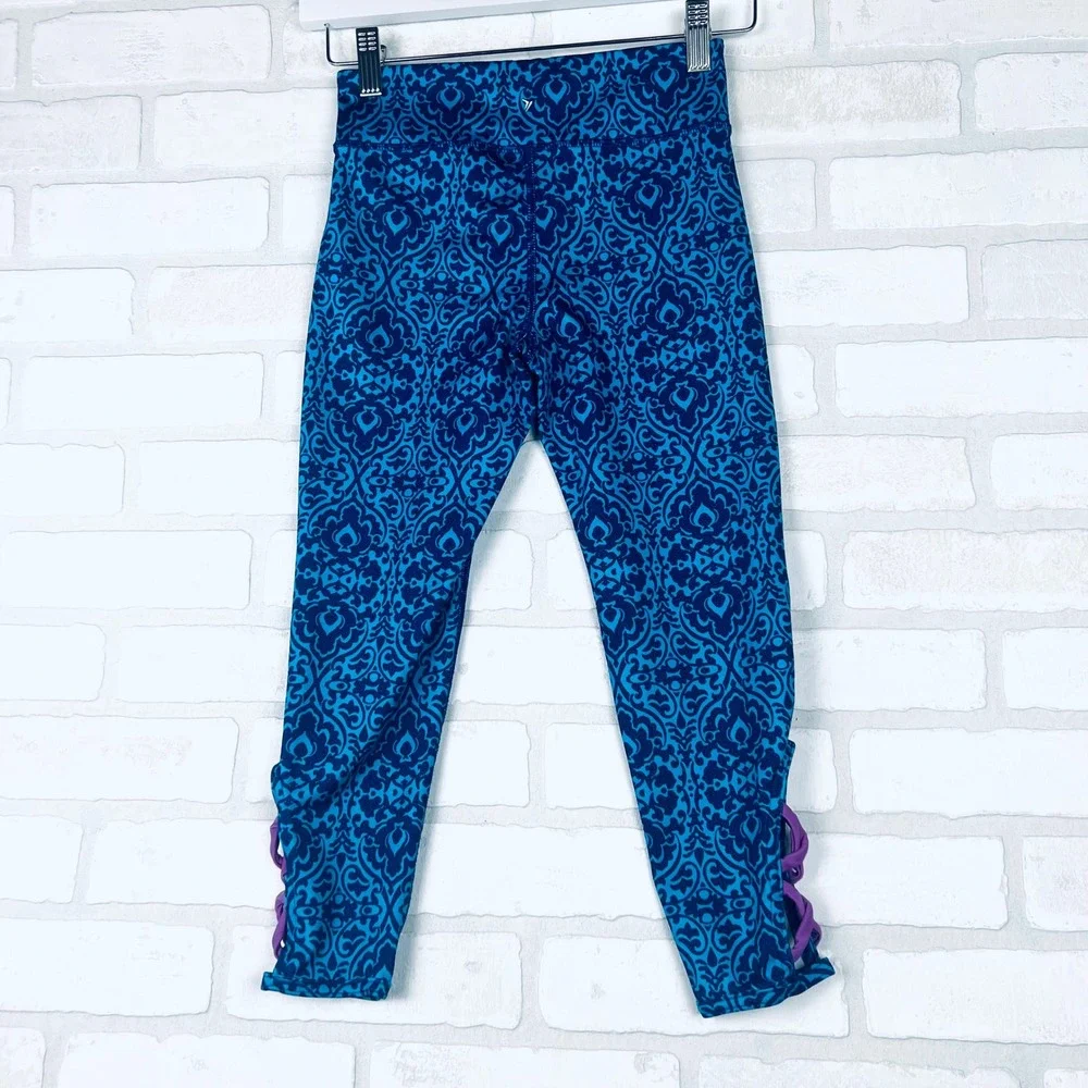 Old Navy Active Girls Blue Patterned Leggings with Criss Cross Detail Size M (8)
